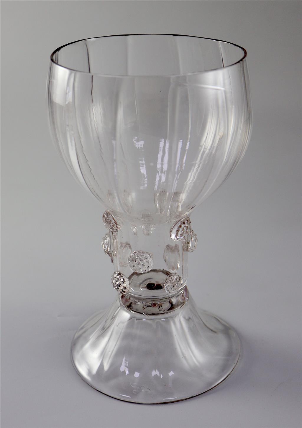 A Georgian glass roemer-shaped vase, second quarter 18th century, possibly part of a garniture, 22.5cm high